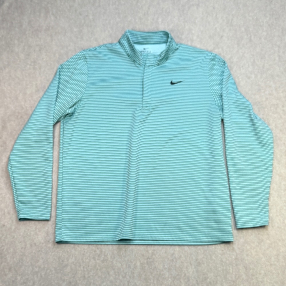 Nike 1/4 Zip Pullover Mens XL Teal Striped Golf Athleisure Activewear Sporty